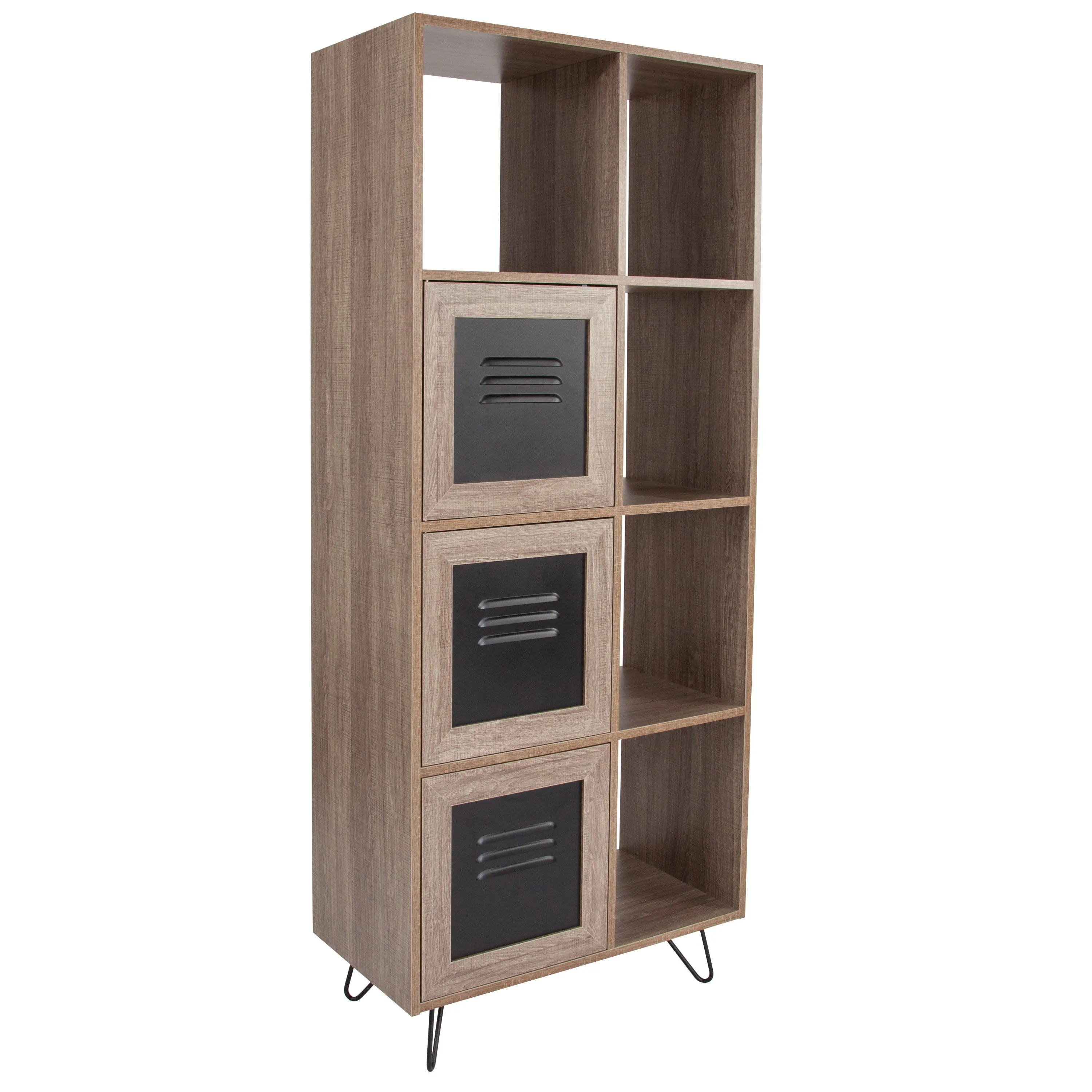 63"H Rustic Bookshelf - Doors NAN-JN-21804B-GG