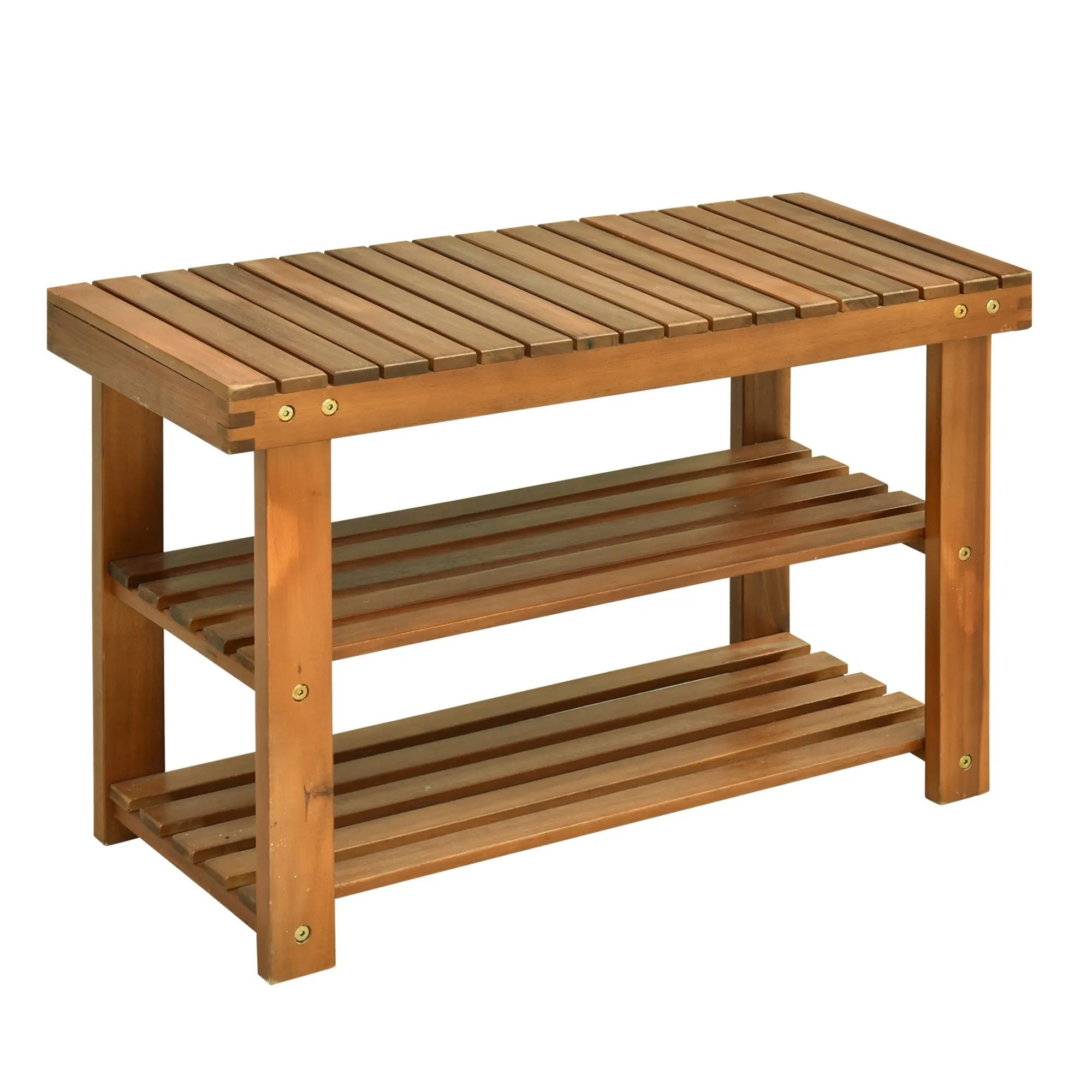 Acacia Wood Shoe Bench  3-Tier Shoe Storage Rack Hallway Organizer Shelf for Entryway Living Room Bedroom