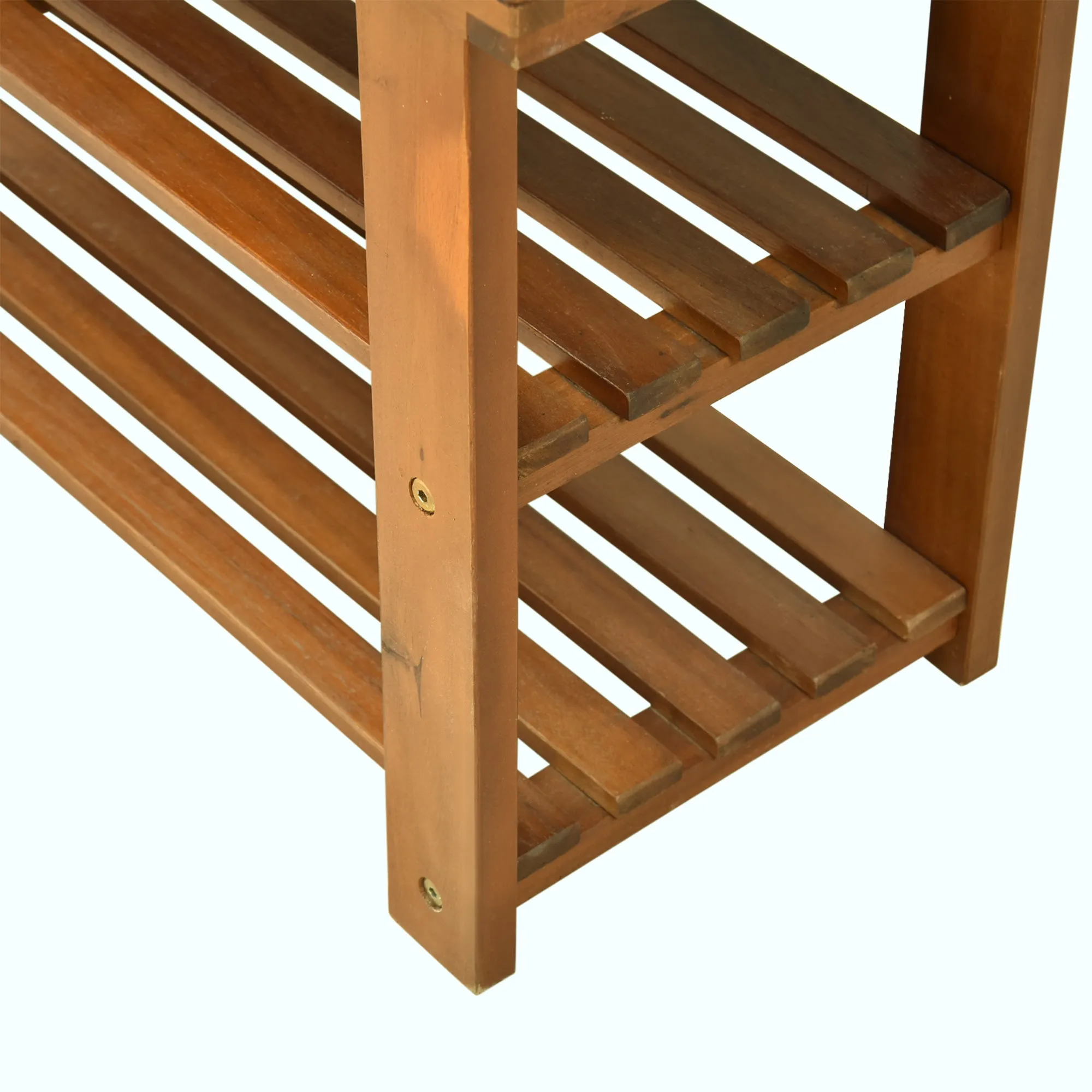 Acacia Wood Shoe Bench  3-Tier Shoe Storage Rack Hallway Organizer Shelf for Entryway Living Room Bedroom