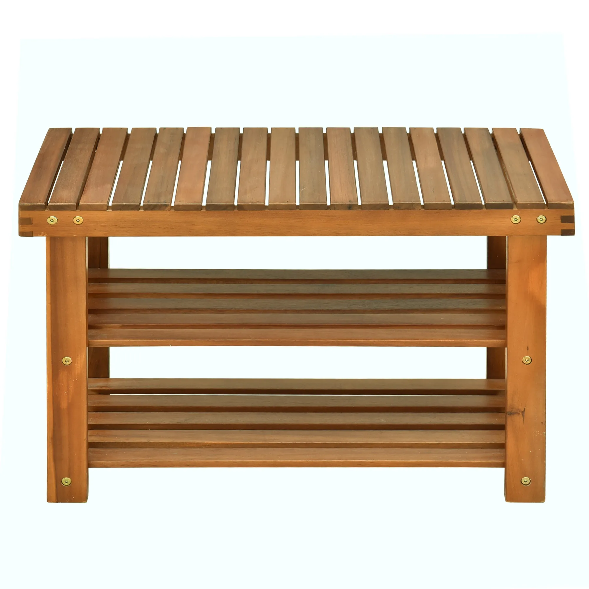 Acacia Wood Shoe Bench  3-Tier Shoe Storage Rack Hallway Organizer Shelf for Entryway Living Room Bedroom
