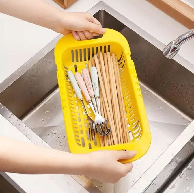 Adjustable Telescopic Dish Drainer, Sink Drain Basket, Washing Vegetable Fruit Plastic Drying Rack, Fruit And Vegetable Strainer, Kitchen Accessories Organizer