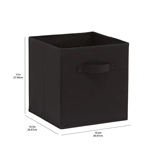 Amazon Basics Collapsible Fabric Storage Cubes Organizer with Handles, Black - Pack of 6