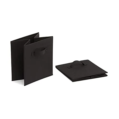 Amazon Basics Collapsible Fabric Storage Cubes Organizer with Handles, Black - Pack of 6