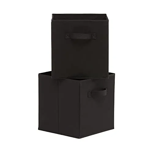 Amazon Basics Collapsible Fabric Storage Cubes Organizer with Handles, Black - Pack of 6