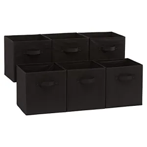 Amazon Basics Collapsible Fabric Storage Cubes Organizer with Handles, Black - Pack of 6