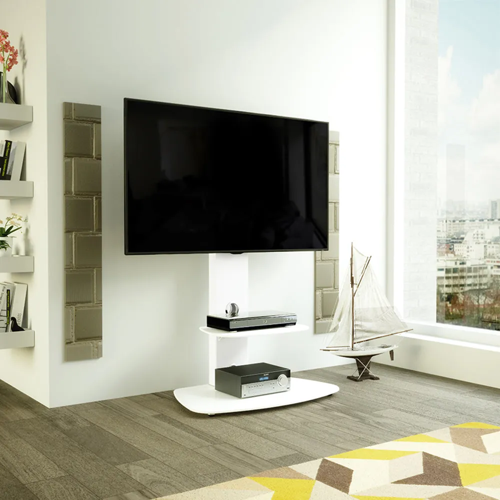 AVF Lucerne 70CM Curved Pedestal TV Stand - Satin White & White Glass | FSL700LUCSWW