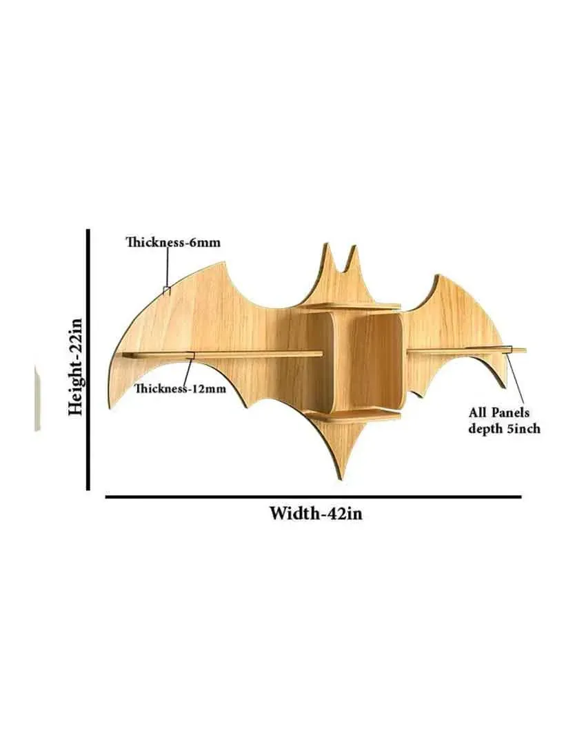 Bat Shape Backlit Designer Wooden Wall Shelf | 22 x 42 inches