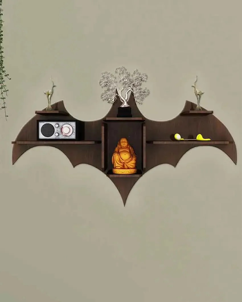 Bat Shape Backlit Designer Wooden Wall Shelf | 22 x 42 inches