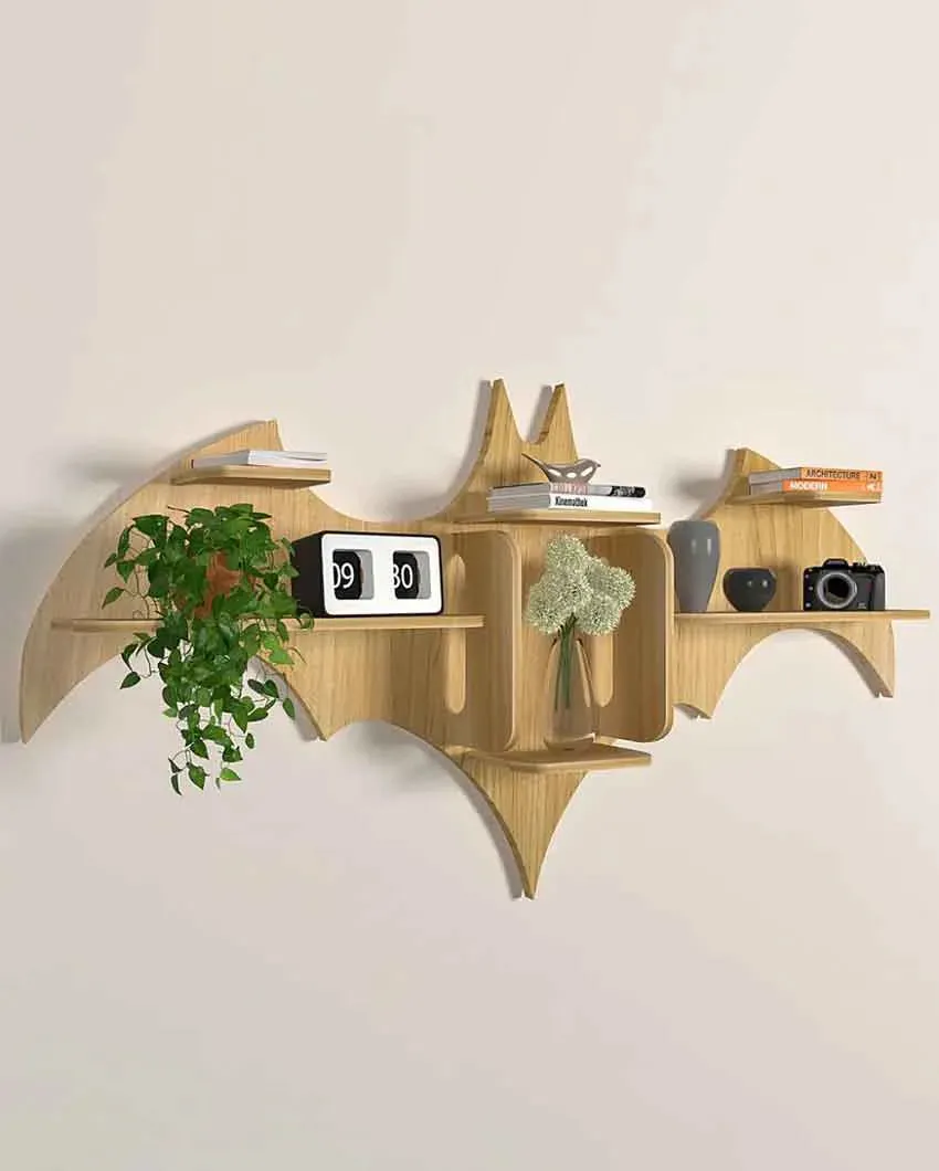 Bat Shape Backlit Designer Wooden Wall Shelf | 22 x 42 inches
