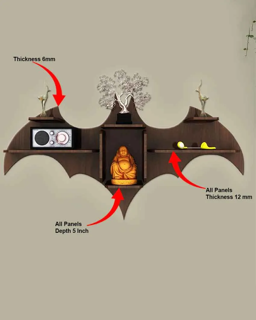 Bat Shape Backlit Designer Wooden Wall Shelf | 22 x 42 inches