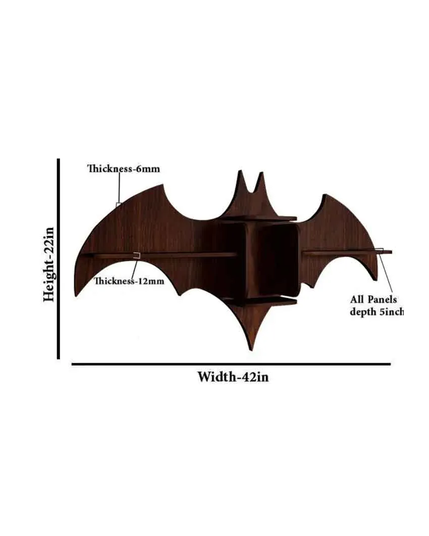 Bat Shape Backlit Designer Wooden Wall Shelf | 22 x 42 inches
