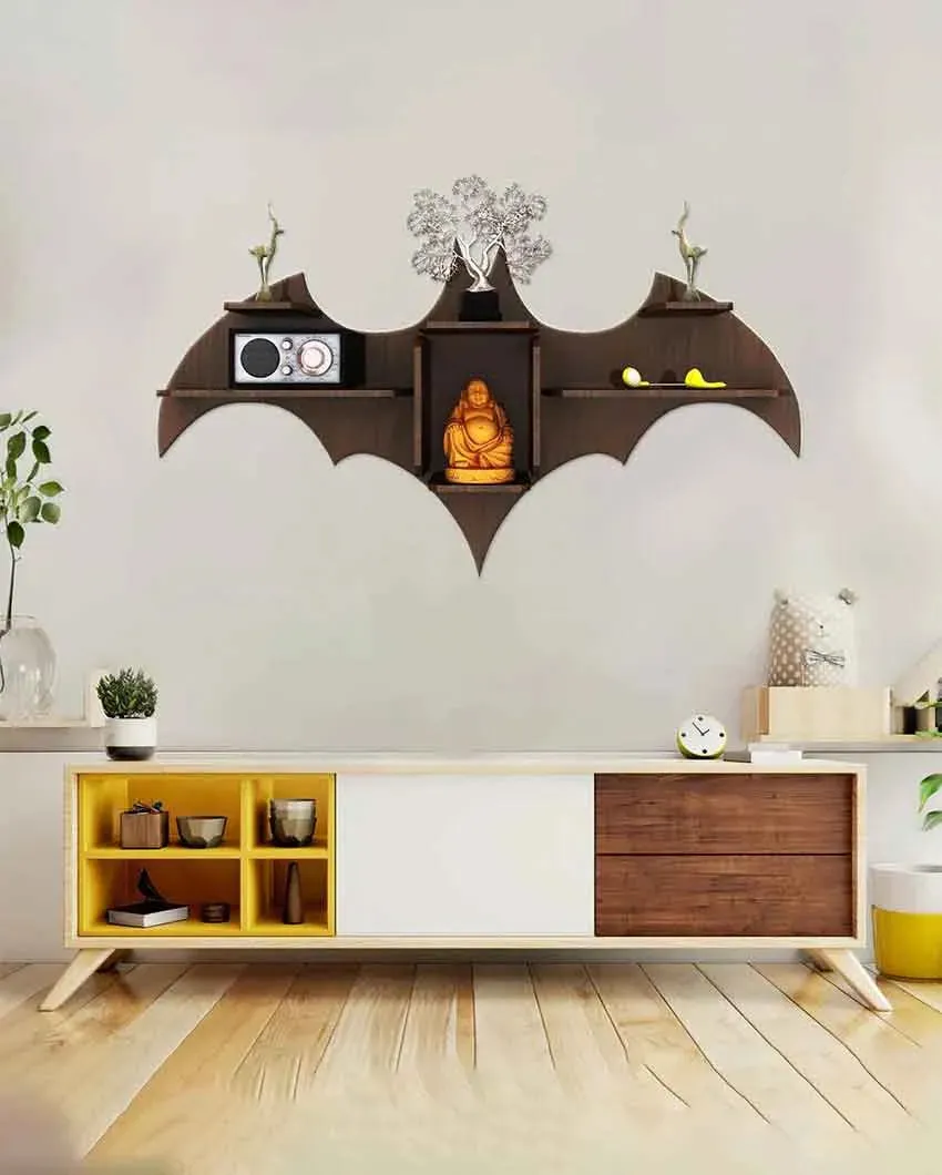 Bat Shape Backlit Designer Wooden Wall Shelf | 22 x 42 inches