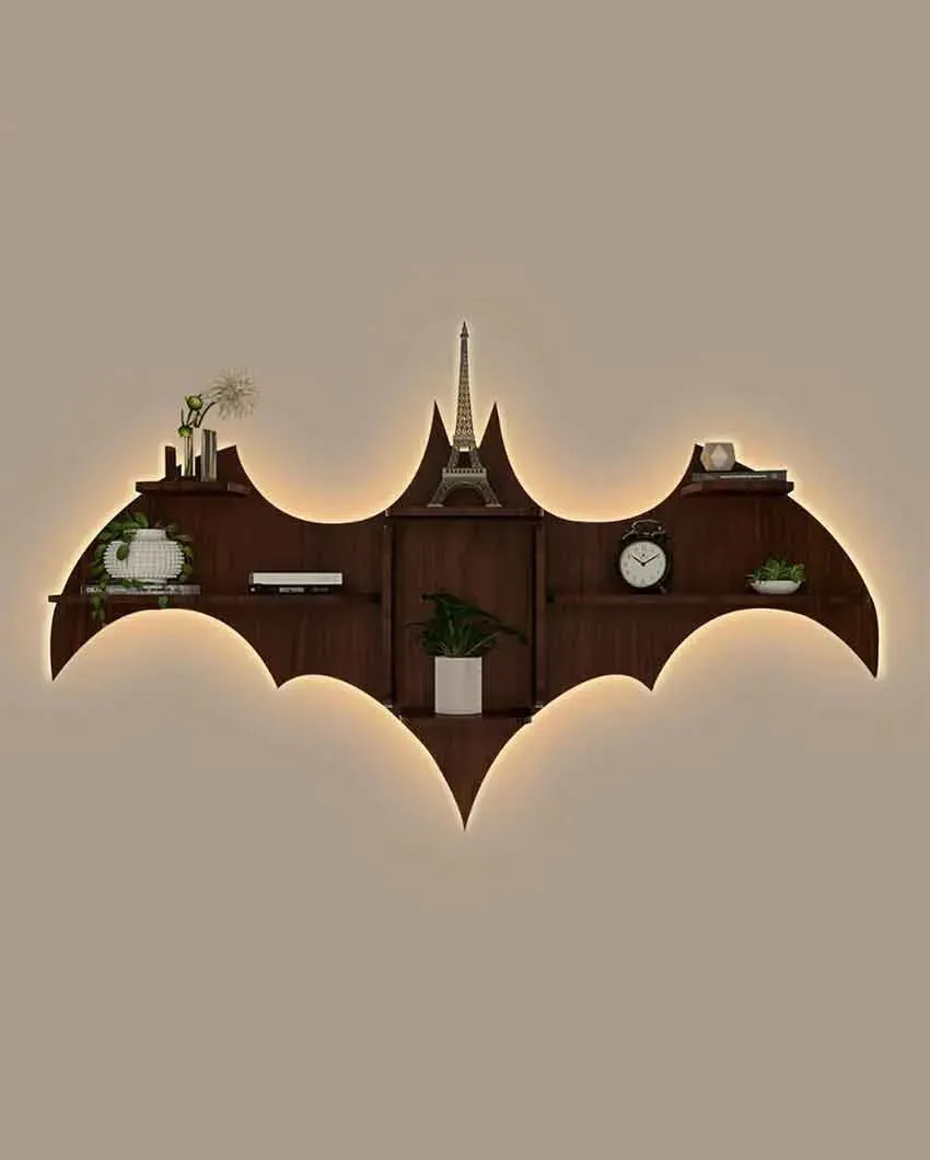 Bat Shape Backlit Designer Wooden Wall Shelf | 22 x 42 inches