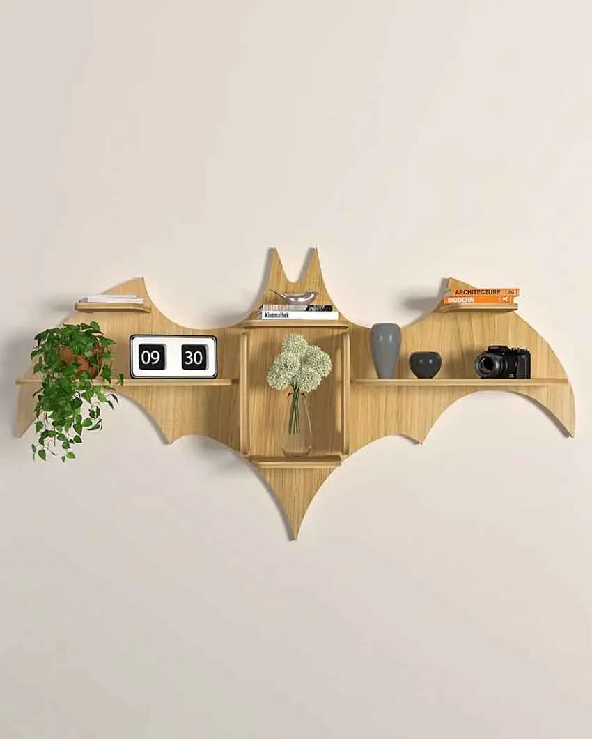 Bat Shape Backlit Designer Wooden Wall Shelf | 22 x 42 inches