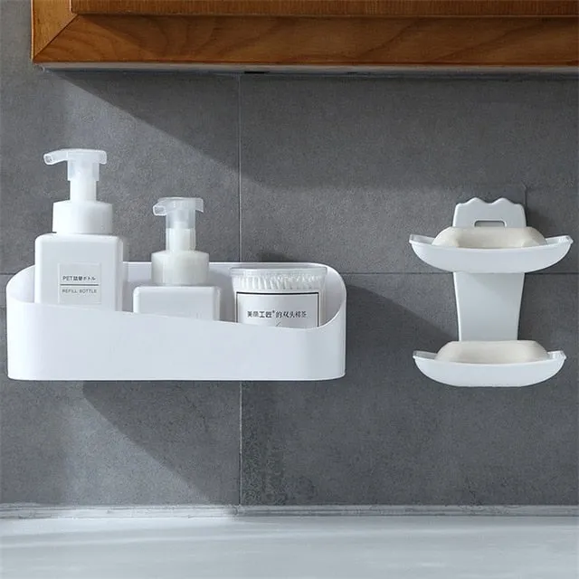 Bathroom Storage Shelf & Rack Waterproof Floating Shelf Home Decoration Kitchen Accessories Free Punching Wall Hanging H1148