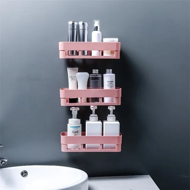 Bathroom Storage Shelf & Rack Waterproof Floating Shelf Home Decoration Kitchen Accessories Free Punching Wall Hanging H1148