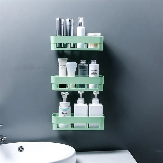 Bathroom Storage Shelf & Rack Waterproof Floating Shelf Home Decoration Kitchen Accessories Free Punching Wall Hanging H1148