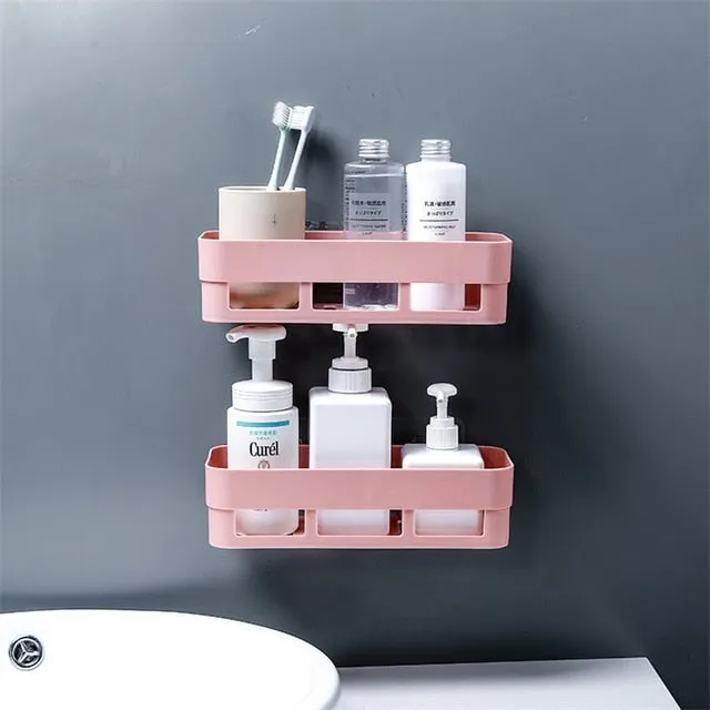 Bathroom Storage Shelf & Rack Waterproof Floating Shelf Home Decoration Kitchen Accessories Free Punching Wall Hanging H1148