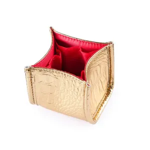 Beaupretty Makeup Brush Storage Holder Alligator Pattern Case Box Desk Pen Containers Artificial leather Pen Organizer Golden