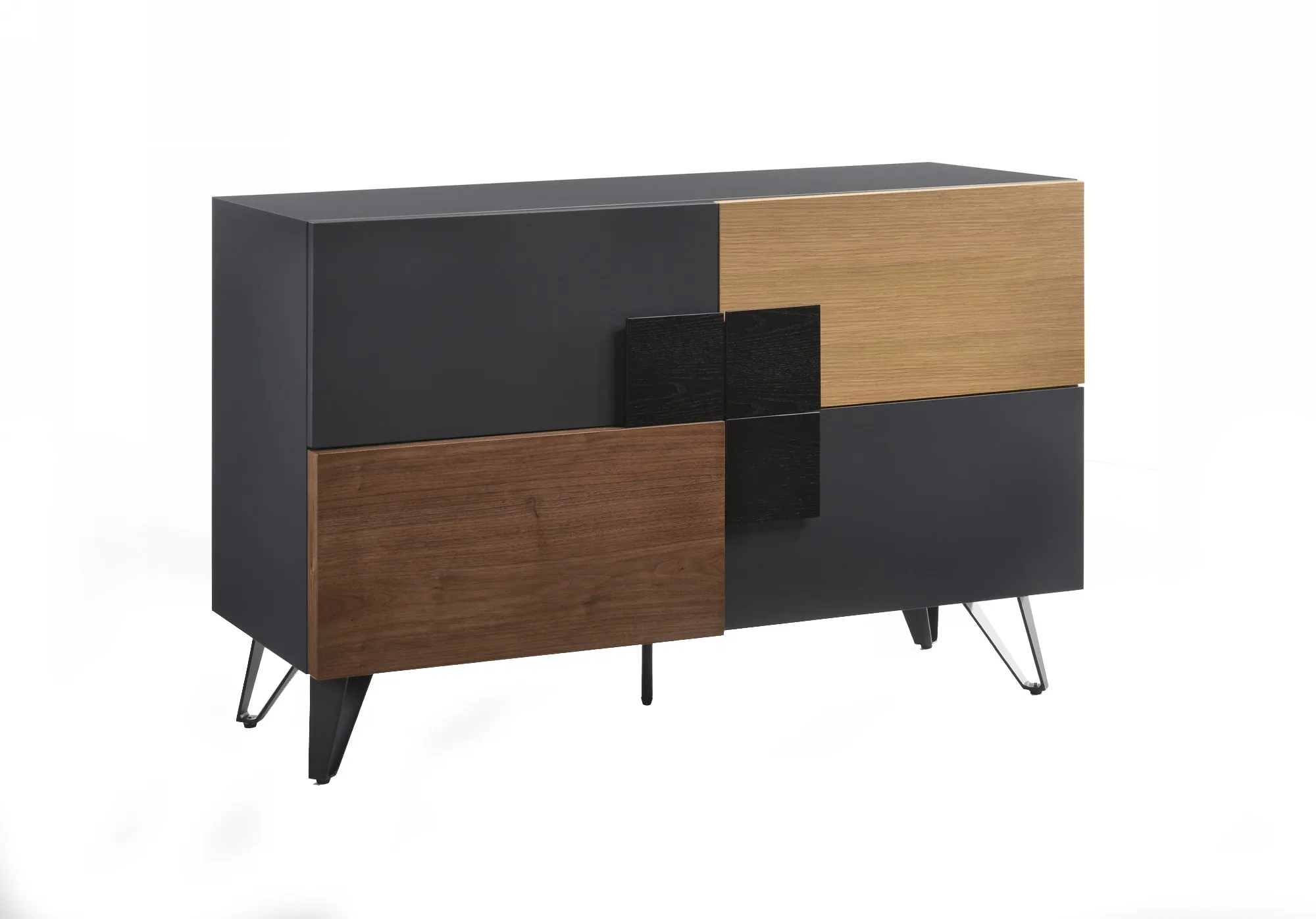 Benzara 4 Drawer Buffet with Angled Feet and Floor Protectors, Brown and Black
