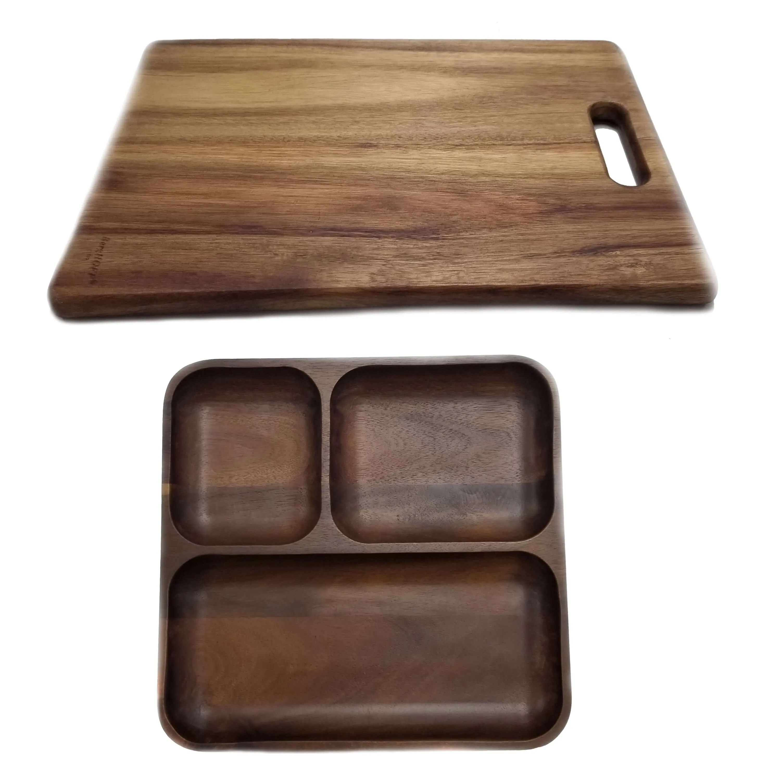 BergHOFF Acacia Wood 2Pc Divided Tray and Cutting Board Set