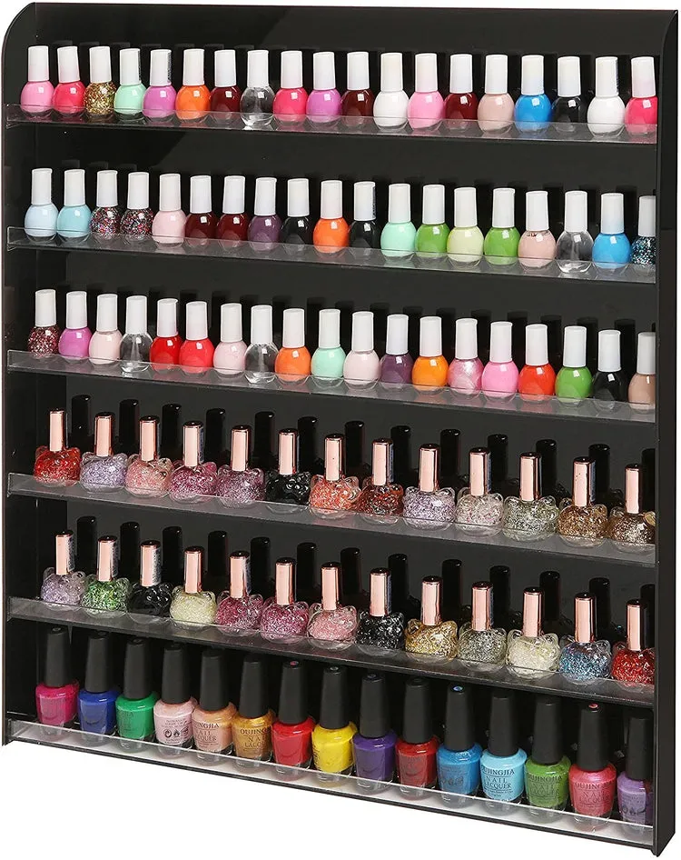 Black Acrylic 6 Shelf Wall Mounted Salon Style Nail Polish Rack Display