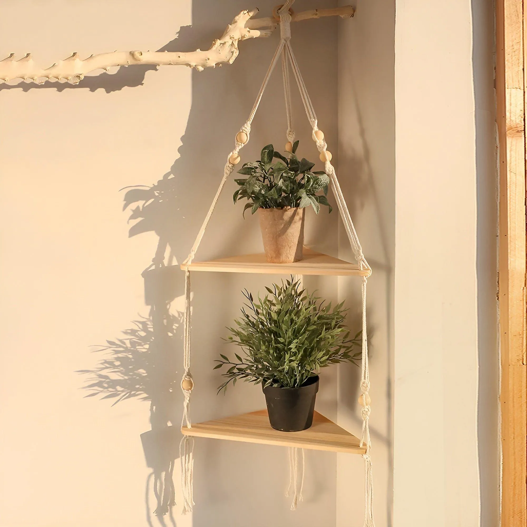 BohoFloat Shelf - Hängendes Wandregal mit ästhetischen Seilen in Dreiecksform