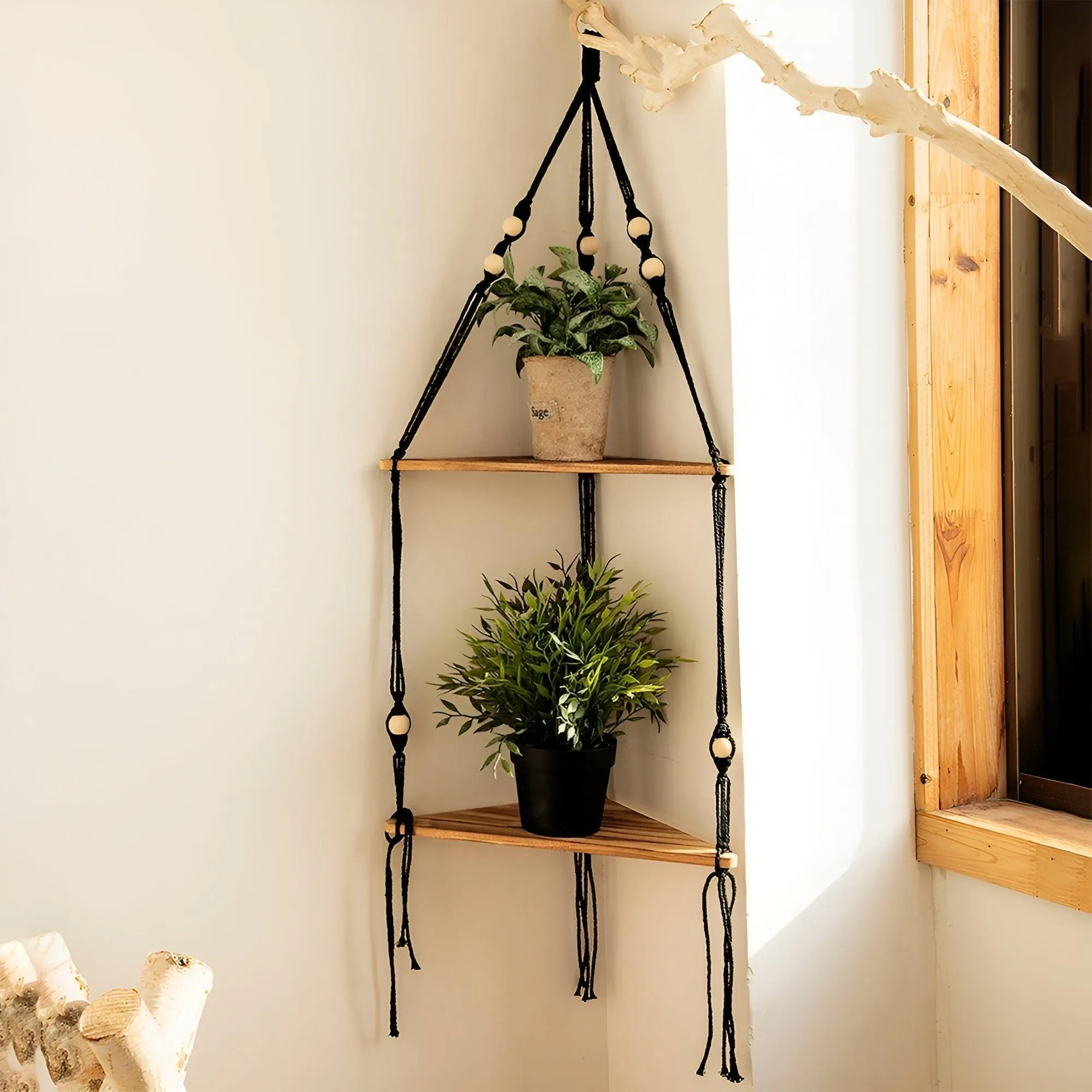 BohoFloat Shelf - Hängendes Wandregal mit ästhetischen Seilen in Dreiecksform