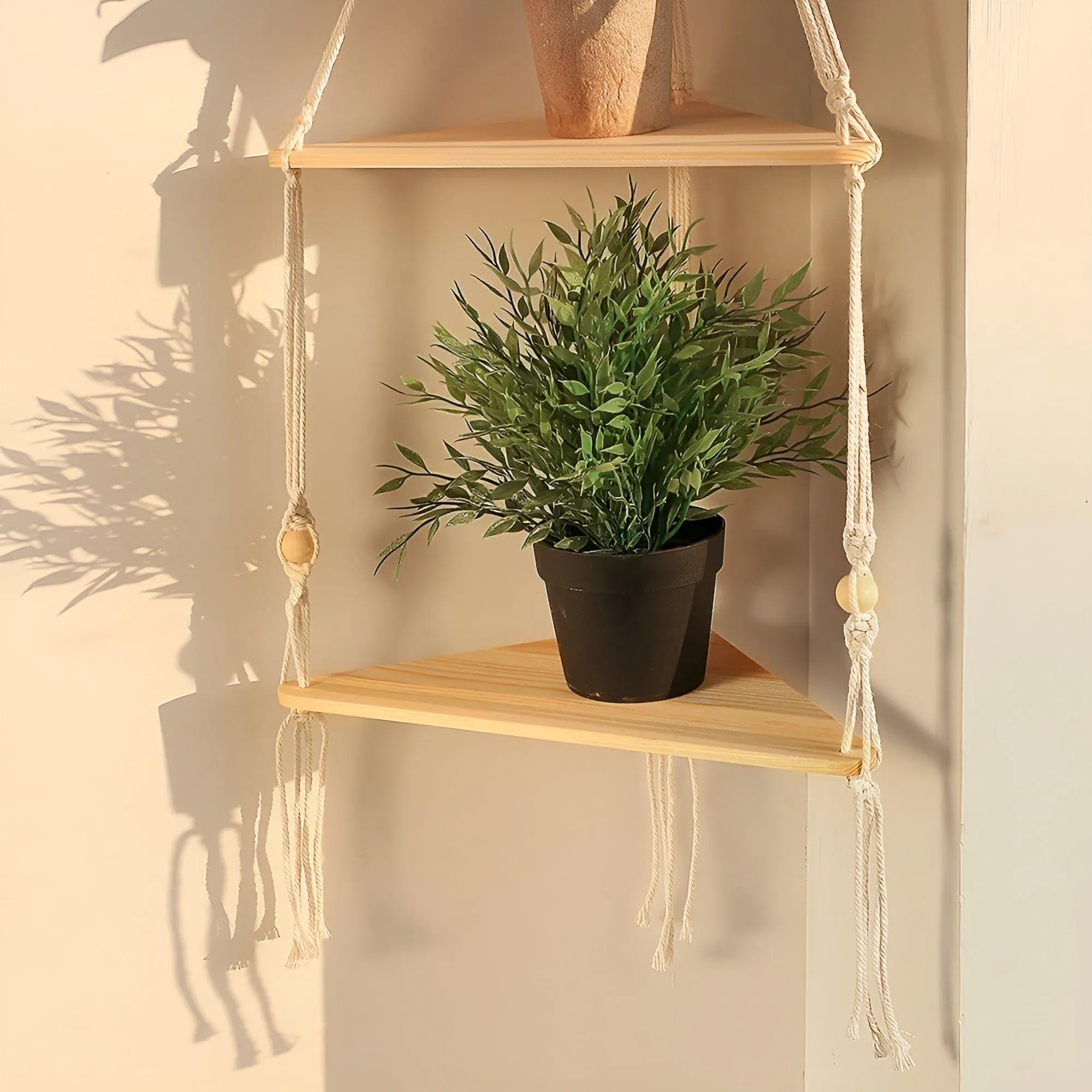 BohoFloat Shelf - Hängendes Wandregal mit ästhetischen Seilen in Dreiecksform