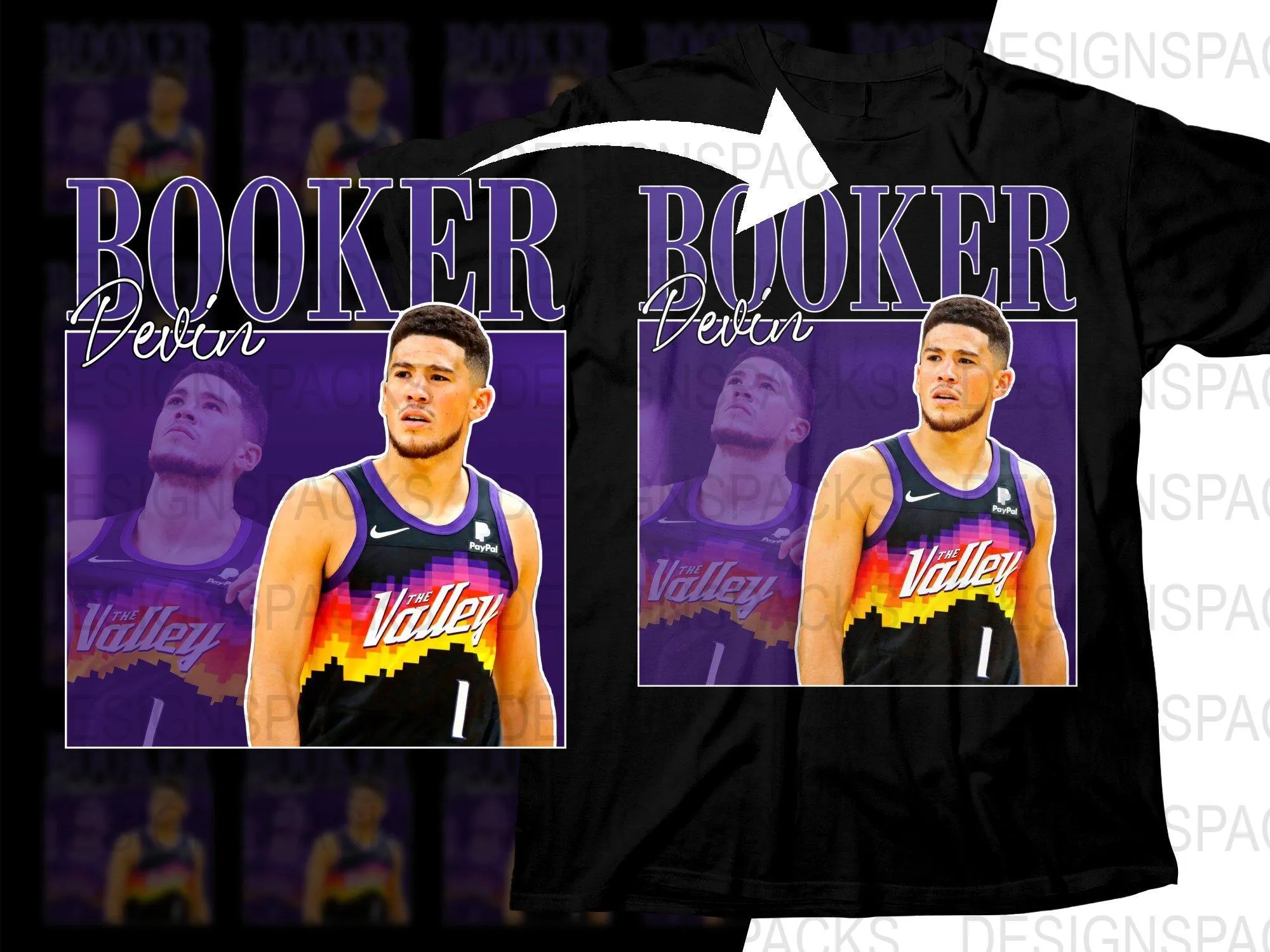 Booker Devin The Valley Phoenix Suns Basketball Star Bootleg Graphic Png Digital Download