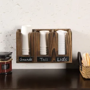Burnt Wood Coffee To Go Cup Server Caddy with Chalkboard Labels, Wall Mounted or Countertop Drink Station Organizer Rack
