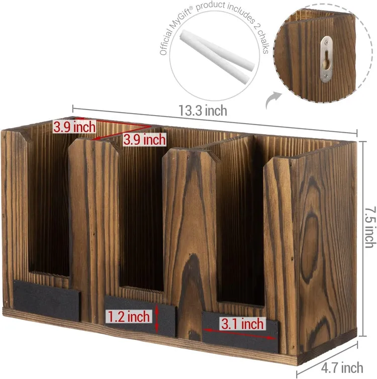 Burnt Wood Coffee To Go Cup Server Caddy with Chalkboard Labels, Wall Mounted or Countertop Drink Station Organizer Rack