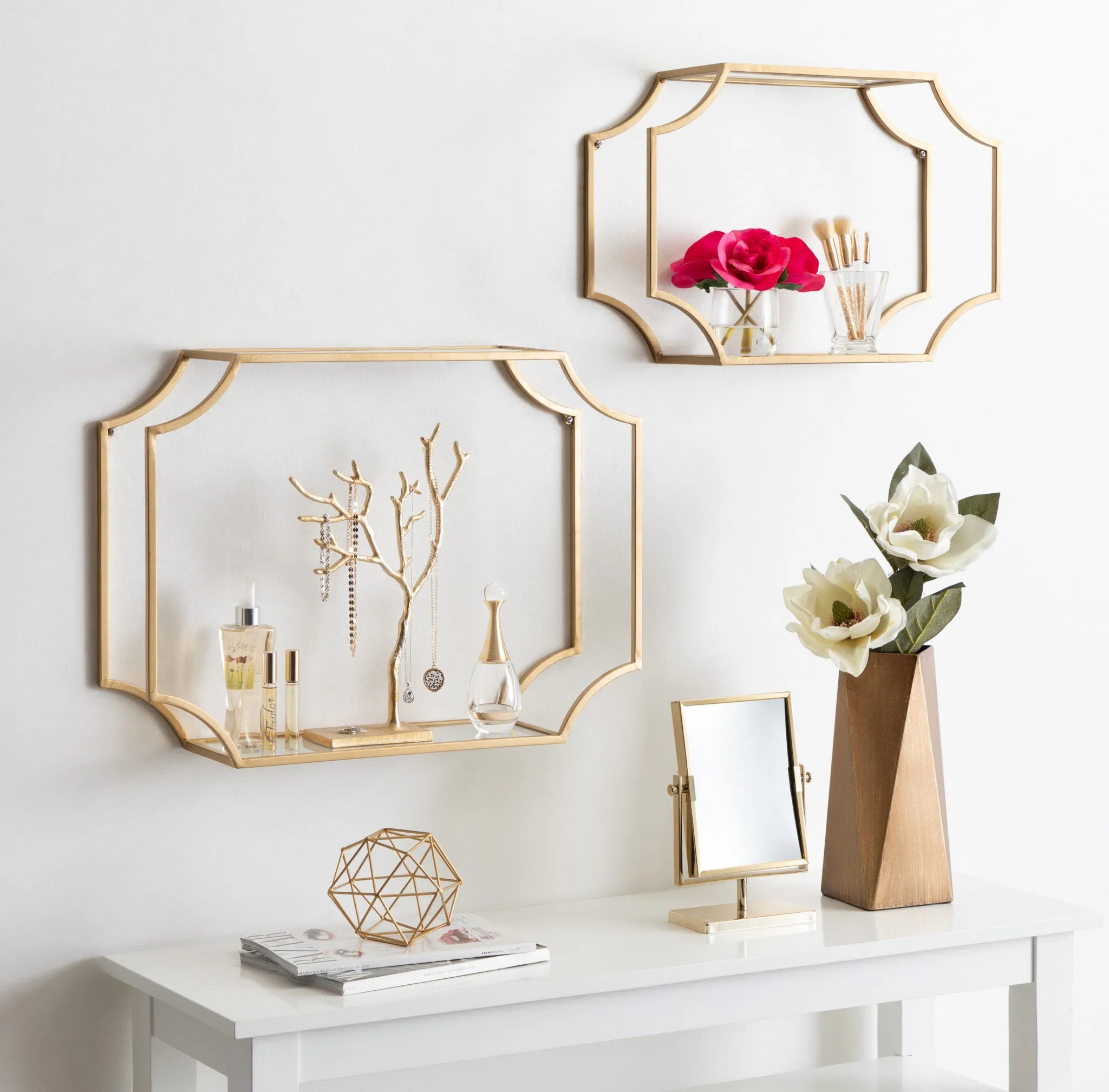 Ciel Modern Glam Metal Wall Shelf Set