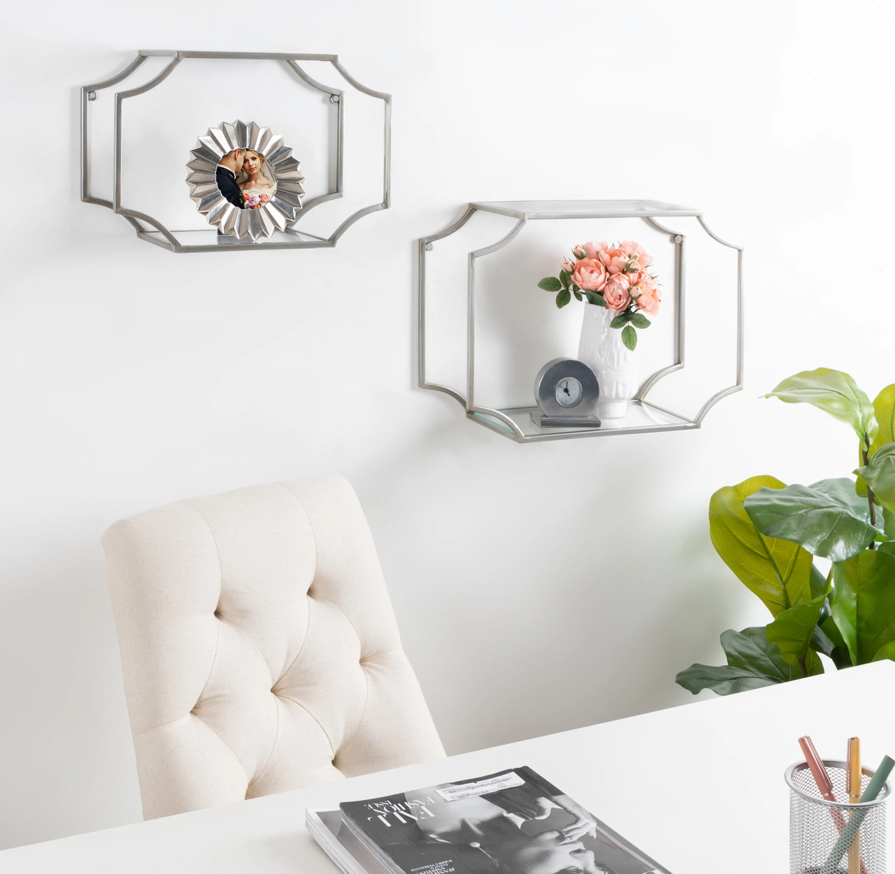 Ciel Modern Glam Metal Wall Shelf Set