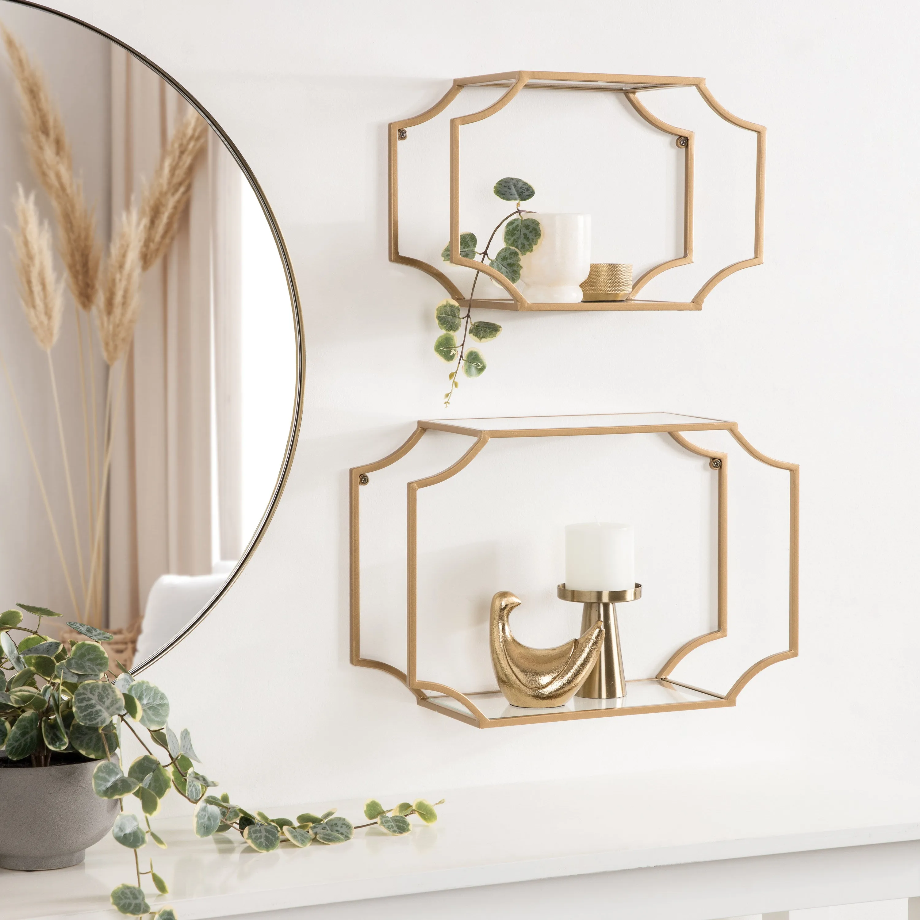 Ciel Modern Glam Metal Wall Shelf Set