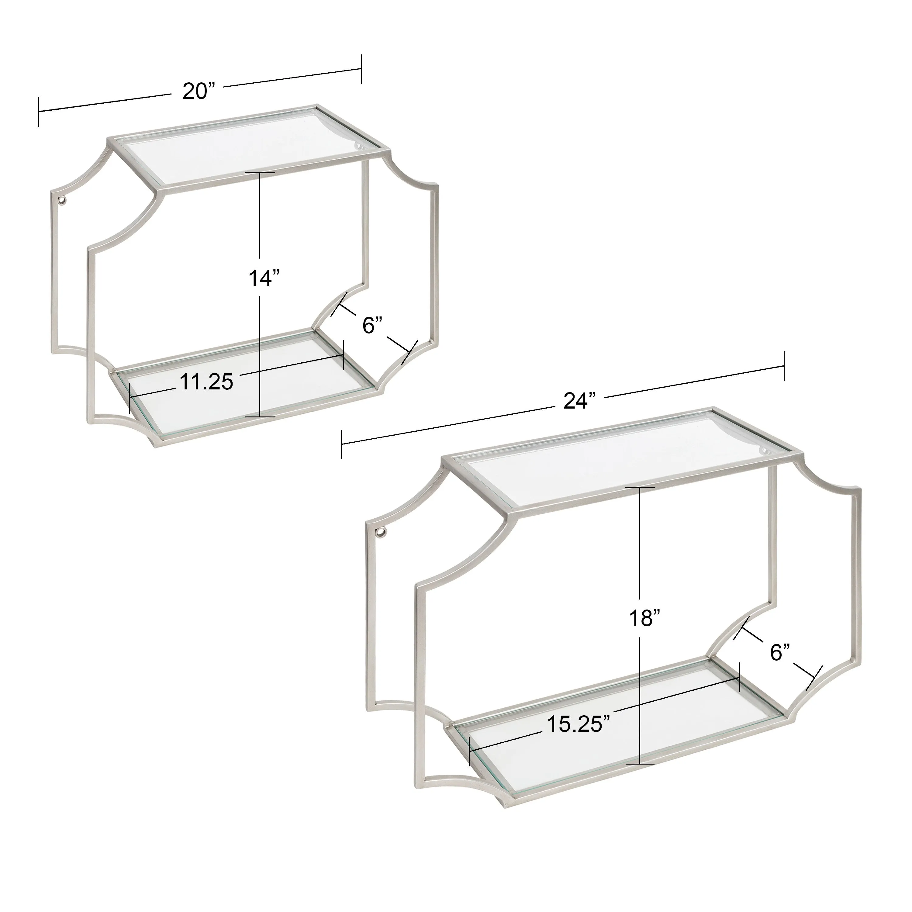 Ciel Modern Glam Metal Wall Shelf Set