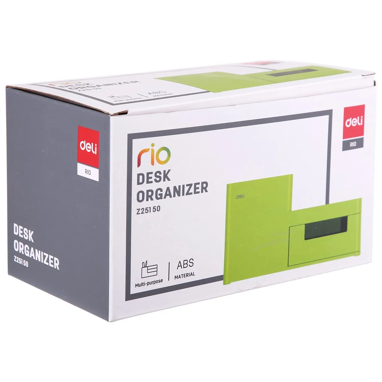 Deli Desk Organizer 1-Drawer 3 -Compartment 175x90x92mm PVC Green