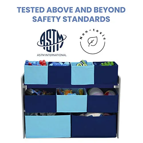 Delta Children Deluxe Multi-Bin Toy Organizer with Storage Bins, Grey/Blue Bins