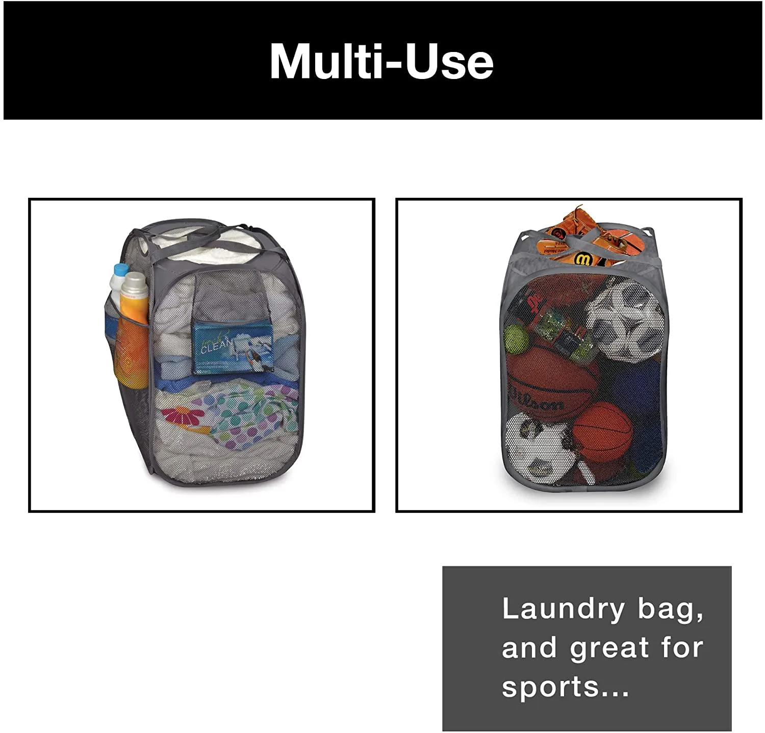 Deluxe Mesh Pop Up Rectangle and Square Hamper Combo - Gray