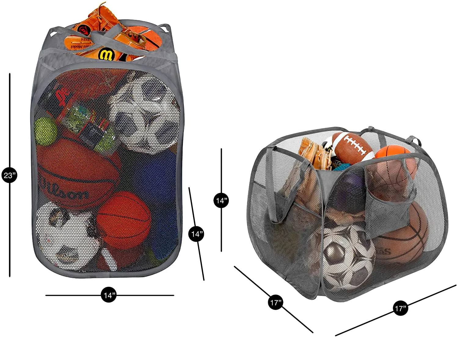 Deluxe Mesh Pop Up Rectangle and Square Hamper Combo - Gray