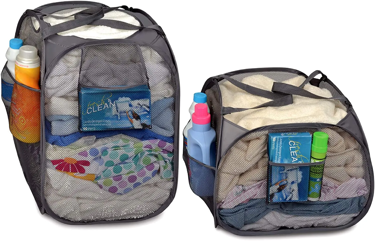 Deluxe Mesh Pop Up Rectangle and Square Hamper Combo - Gray