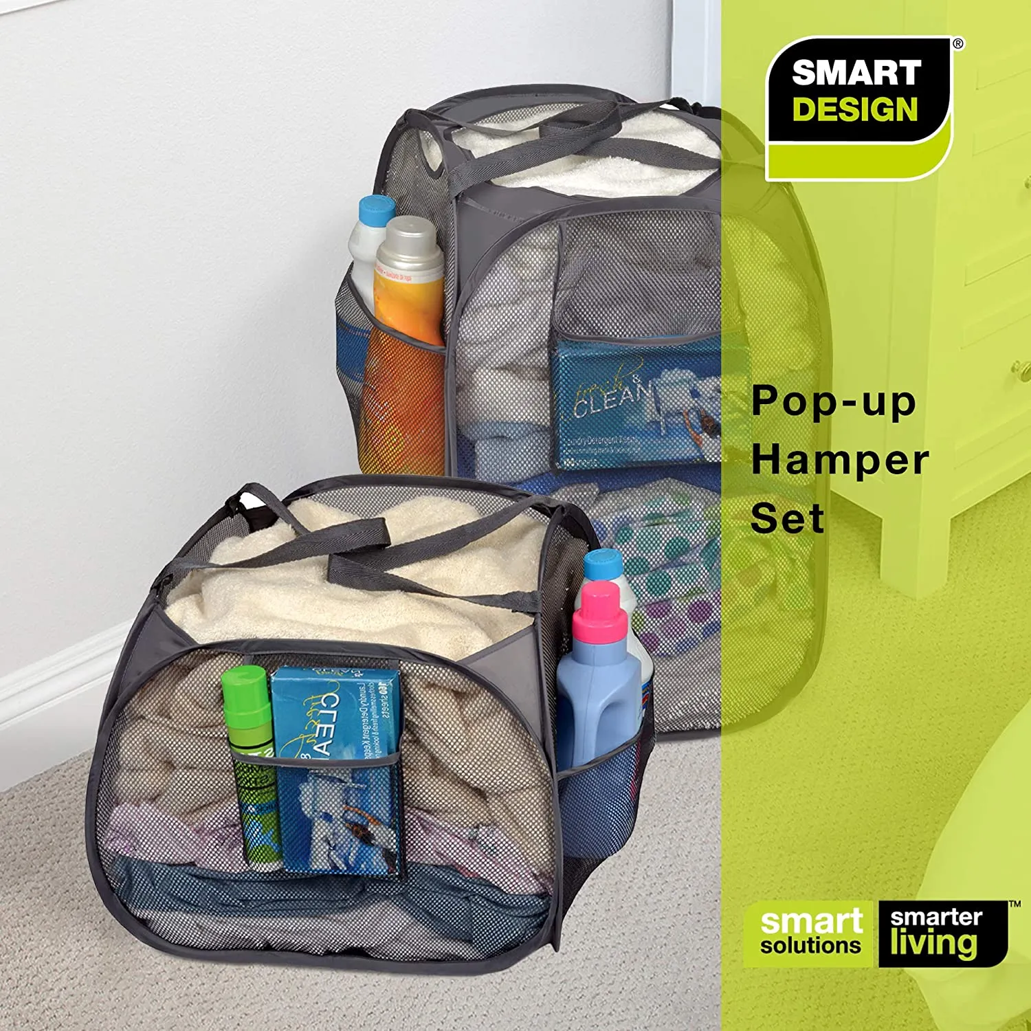 Deluxe Mesh Pop Up Rectangle and Square Hamper Combo - Gray