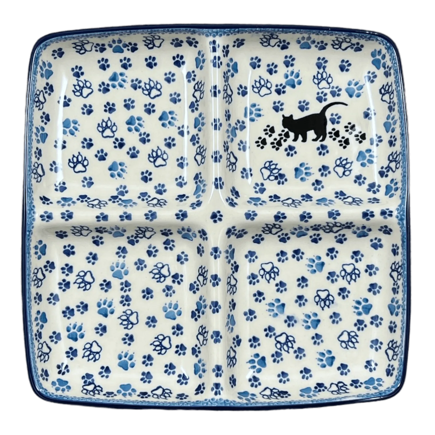 Divided Square Dish, 9.75" in "Cat Tracks" by Ceramika Artystyczna | AB40-1771