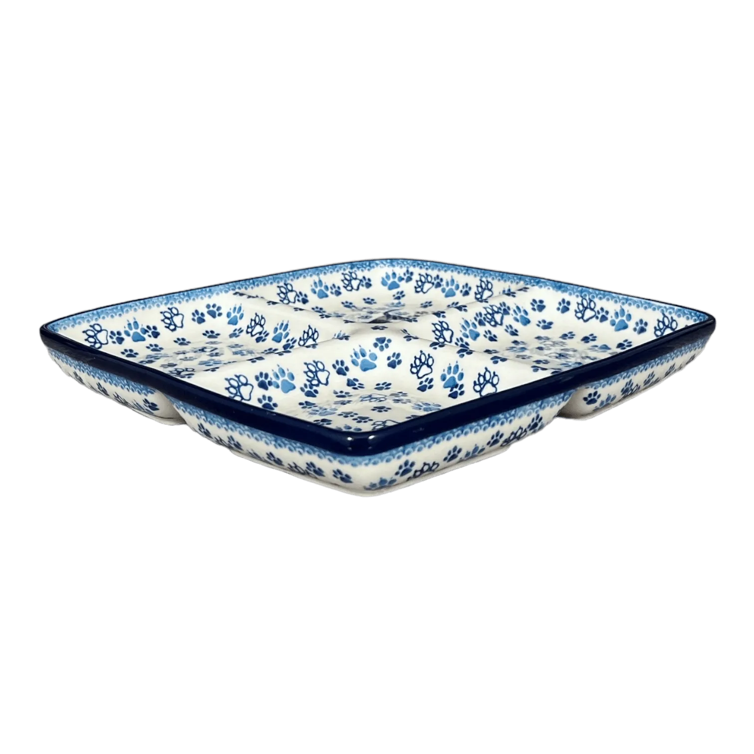Divided Square Dish, 9.75" in "Cat Tracks" by Ceramika Artystyczna | AB40-1771