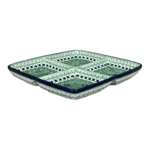 Divided Square Dish, 9.75" in "Green Goddess" by Ceramika Artystyczna | AB40-U408A
