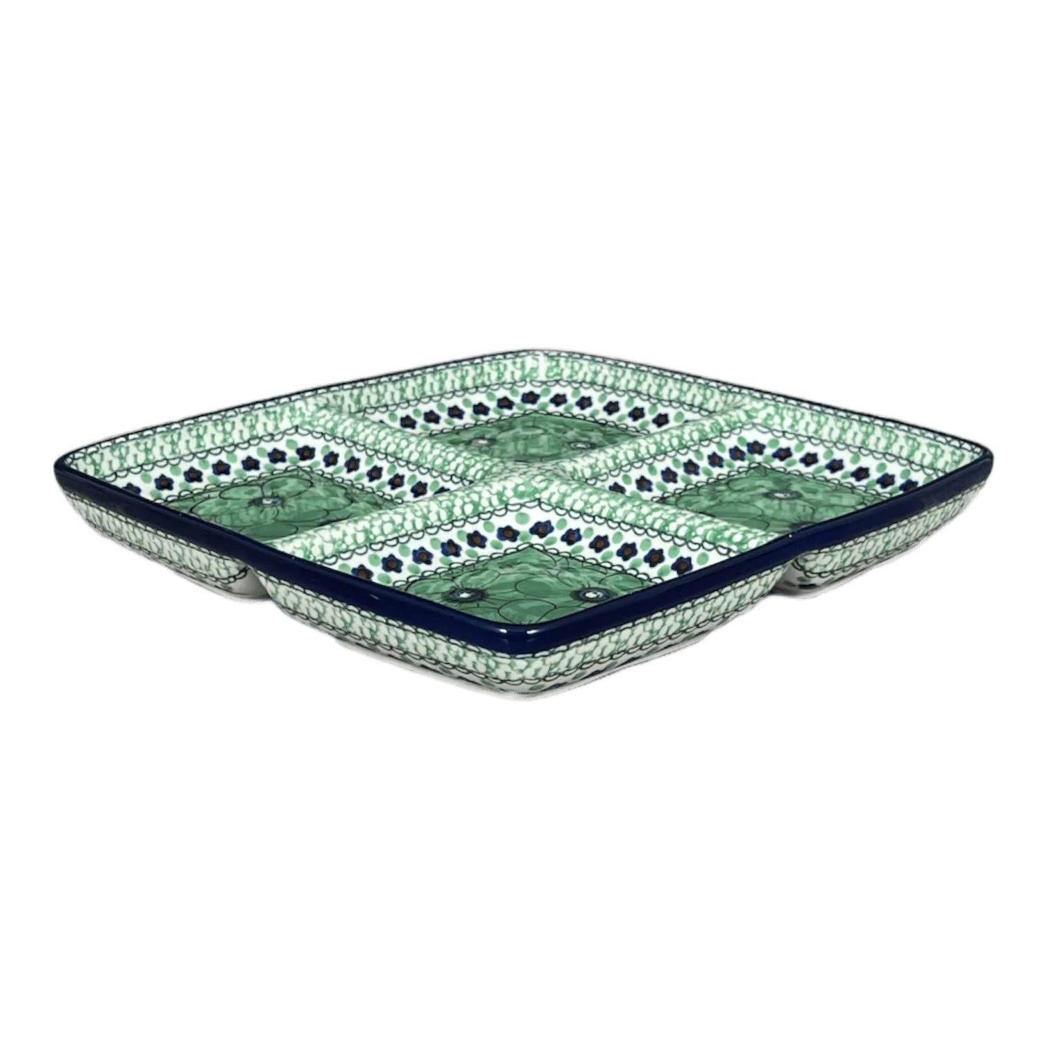 Divided Square Dish, 9.75" in "Green Goddess" by Ceramika Artystyczna | AB40-U408A