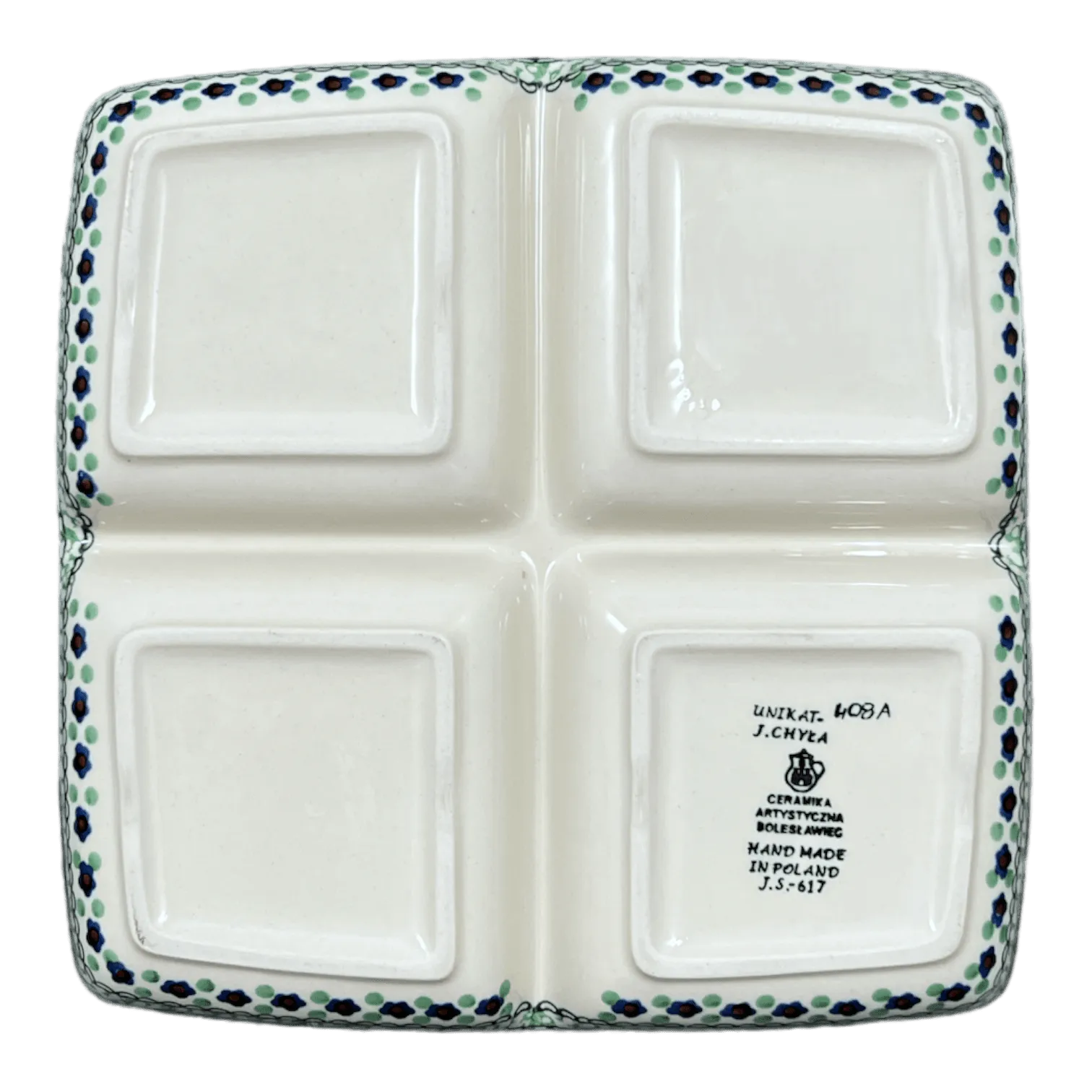 Divided Square Dish, 9.75" in "Green Goddess" by Ceramika Artystyczna | AB40-U408A