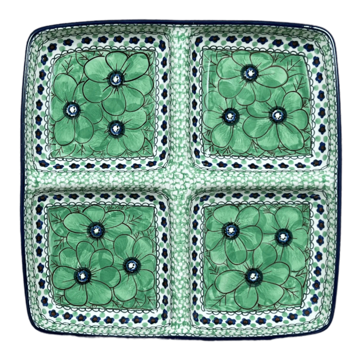 Divided Square Dish, 9.75" in "Green Goddess" by Ceramika Artystyczna | AB40-U408A