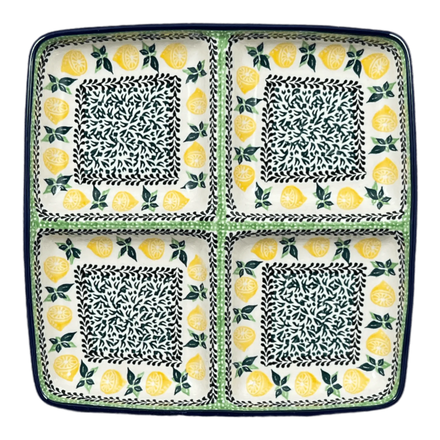 Divided Square Dish, 9.75" in "Lemons and Leaves" by Ceramika Artystyczna | AB40-2749X