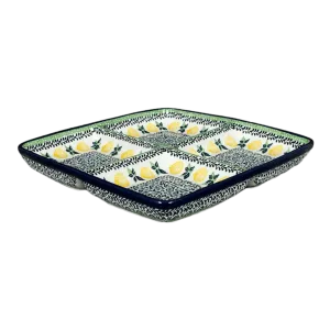 Divided Square Dish, 9.75" in "Lemons and Leaves" by Ceramika Artystyczna | AB40-2749X